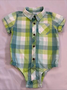 GAP Green & Blue Plaid One-Piece Shirt Romper
